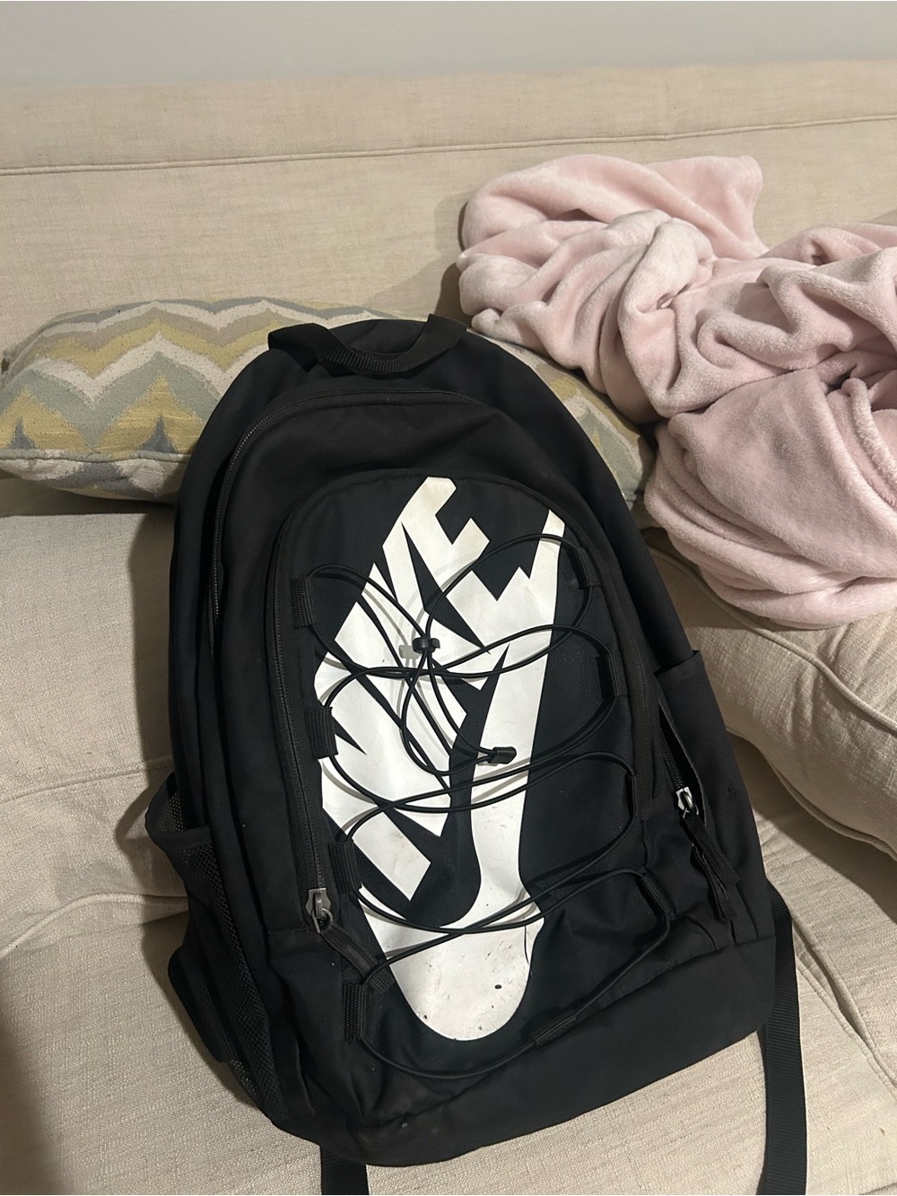 Nike Black Backpack with White Graphic Swoosh - Men's